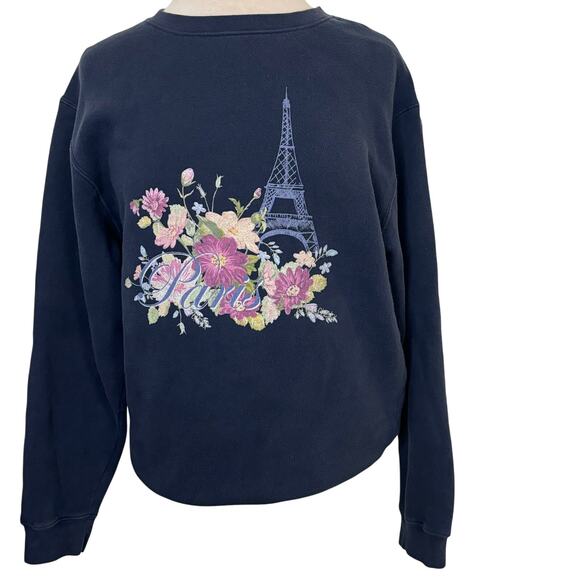 Vintage Paris France Eiffel Tower Floral Graphic Sweatshirt Retro 90s GrannyCore - Picture 2 of 4